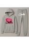 Hooded Crtz Printed Oversize Women'S/Men's Unisex Winter 3 Thread Gray Tracksuit Set