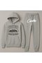 Hooded Crtz Printed Oversize Women'S/Men's Unisex Winter 3 Thread Gray Tracksuit Set