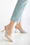 Women's Plain Beige Elastic Modern Classic Heeled Shoes - 7