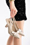 Beige Patent Leather Bow Detailed Open Back Thin Heeled Shoes - 4