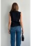 Gold Buttoned Snap Fastener Knitwear Top Vest - 6