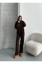 Knitwear Pants Top and Bottom Set with Braided Hair Scarf Brown - 5