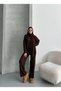 Knitwear Pants Top and Bottom Set with Braided Hair Scarf Brown - 9