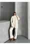 Knitted Hair Braided Knitwear Pants Top and Bottom Set Cream - 5