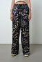 Women's Navy Blue - Cream Color Patterned Wide Leg Elastic Waist Trousers