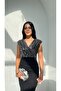 Top Sequin Skirt Crepe V-Neck Zero Sleeve Midi Length Dress - 2