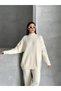Knitted Hair Braided Knitwear Pants Top and Bottom Set Cream - 7
