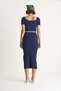 Women's Navy Blue Square Neck Short Sleeve Crop Slit Detailed Camisole Bottom-Top Set 60284032 - 8