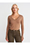 10427 V-Neck Sleeve Slit Sweater-Dark Mink