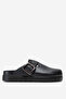 Women's Closed-Front Buckle Sabo Casual Slippers Genuine Leather Zy 4000 Black