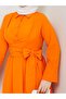 Women's Standard Collar Buttoned Fixed Belted Loose Sleeve Hijab Dress - 3