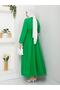 Women's Standard Collar Buttoned Fixed Belted Loose Sleeve Hijab Dress - 4