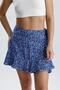 Floral Patterned Side Tie Skirt - Blue - 2