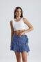 Floral Patterned Side Tie Skirt - Blue - 4