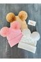 Baby Girl Children's Camisole Beret Set with Pearls and Large Plush Pompoms - 3