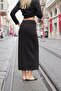 Women's Silky Stretchy Modal Fabric High Waist Pocketed Elastic Waist Side Slit Long Skirt-Black - 6