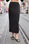 Women's Silky Stretchy Modal Fabric High Waist Pocketed Elastic Waist Side Slit Long Skirt-Black - 3