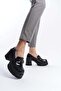 Women's Black Patent Leather Thin Buckle 8 cm Heeled Platform Shoes