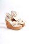 Women's Beige Cross Strap High Heel Wedge Sole Shoes - 4