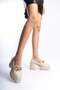 Women's Cream Leather Chain Buckle 8 cm Heeled Platform Shoes - 2