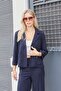 Women's Corduroy Fabric Collar Pocket Flap Long Sleeve Back Pleated Comfortable Fit Jacket-Navy Blue - 3