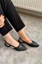 Women's Black Leather Open Back Pointed Toe Casual Ballet Flats - 5
