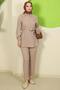 Elegant Stone Detailed Double Suit Mink Hm2813
