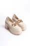 Women's Cream Leather Chain Buckle 8 cm Heeled Platform Shoes - 4