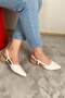 Women's White Leather Open Back Pointed Toe Casual Ballet Flats - 3