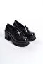 Women's Black Patent Leather Thin Buckle 8 cm Heeled Platform Shoes - 4