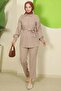 Elegant Stone Detailed Double Suit Mink Hm2813 - 8