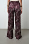 Women's Burgundy Color Polka Dot Patterned Wide Leg Elastic Waist Trousers - 5