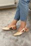 Women's Beige Patent Leather Open Back Pointed Toe Casual Ballet Flats - 5