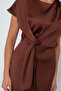 Women's Brown Slim Fit Slit Midi Satin Dress - 4
