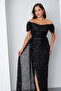 Women's Black Slim Fit Sequin Embroidered Long Evening Dress - 3