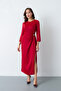 Women's Burgundy Accessory Detail Satin Invitation Dress - 3