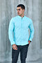 Turquoise Judgement Collar Lycra Linen Cotton Slim Fit Shirt