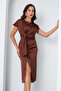 Women's Brown Slim Fit Slit Midi Satin Dress - 2