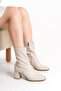 Mr901 |   Women's Beige Square Toe Heeled Premium Leather Boots – Stylish Design with Zipper - 2