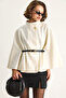 Women's Cream Gold Button Detailed Belted Poncho 2712 60261570 - 3