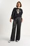 Women's Black High Waist Elastic Waist Satin Wide Leg Pants 4027 60284074 - 4