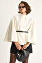 Women's Cream Gold Button Detailed Belted Poncho 2712 60261570 - 2