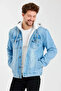 Men's Fur Winter Loose Bm Blue Hooded Denim Jacket - 4