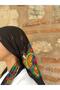 Mardin Calligraphy Black Background Floral Patterned Headscarf 100X100 cm – Dowry and Daily Use - 2