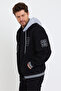 Men's Oversize Hooded Black Denim College Jacket - 3