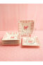 6-Piece Tea Glass Coaster Set Pink Bow Ceramic Handmade Elegant Design Guest Tea Plates