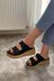 Women's Black Double Strap Thick Cork Sole Orthopedic Sandals Slippers K-270 - 3