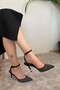 Women's Black Satin Crystal Stone 9 cm Teardrop Detailed Thin Heeled Pointed Toe Open Back Stiletto - 3