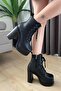 Women's Alchemy Black Lace-Up Detailed 12 cm Platform Heeled Zippered Boots