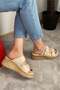 Women's Beige Double Strap Thick Cork Sole Orthopedic Sandals Slippers K-270 - 4